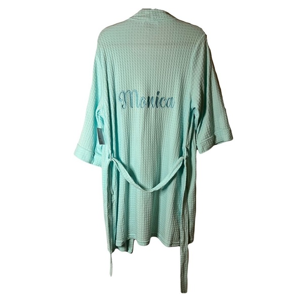 Croft & Barrow Womens Blue Waffle Texture Robe Size M Embroidered Wrap Tie Front - Picture 8 of 14